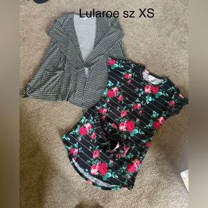 Lularoe black and white thin style cardigan Floral Tee with Tie both sz XS